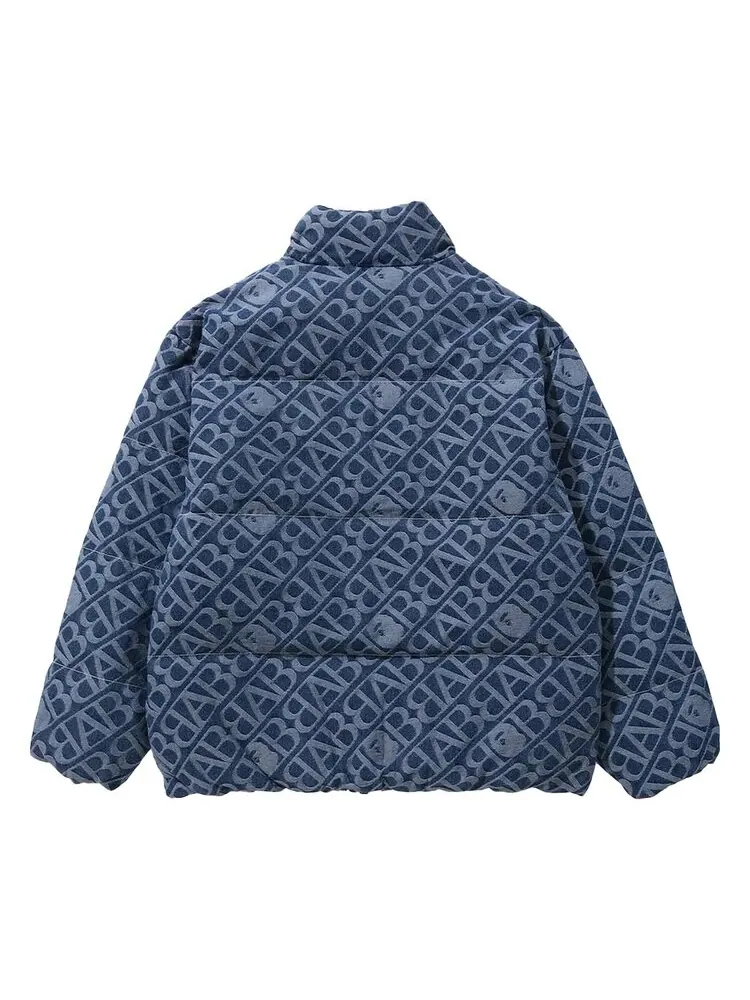 Куртка BAPE Denim Monogram Puffer Down 'Blue' — изображение 3 из 3, синий