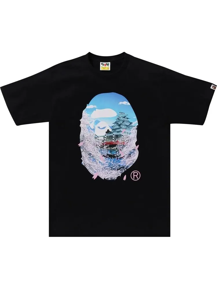 Футболка BAPE Sakura Photo Ape Head 'Black' — изображение 1 из 1, черный