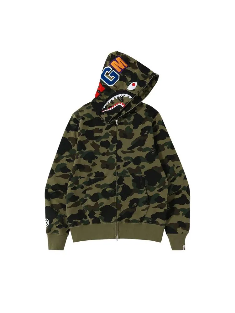 Худи BAPE 1st Camo Shark Full Zip Hoodie — изображение 1 из 1, зеленый