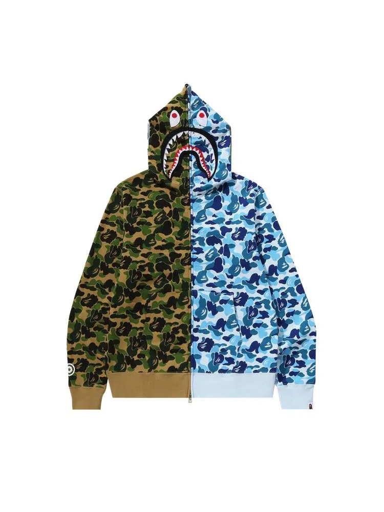 Худи BAPE ABC Camo Crazy Shark Full Zip Hoodie — изображение 1 из 1, зеленый/синий