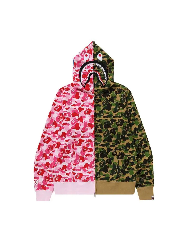 Худи BAPE ABC Camo Crazy Shark Full Zip Hoodie — изображение 1 из 1, розовый/зеленый