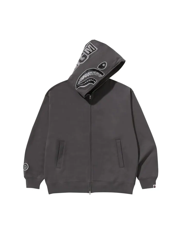 Худи BAPE Hand Drawn Face Relaxed Fit Shark Full Zip Hoodie — изображение 1 из 3, серый