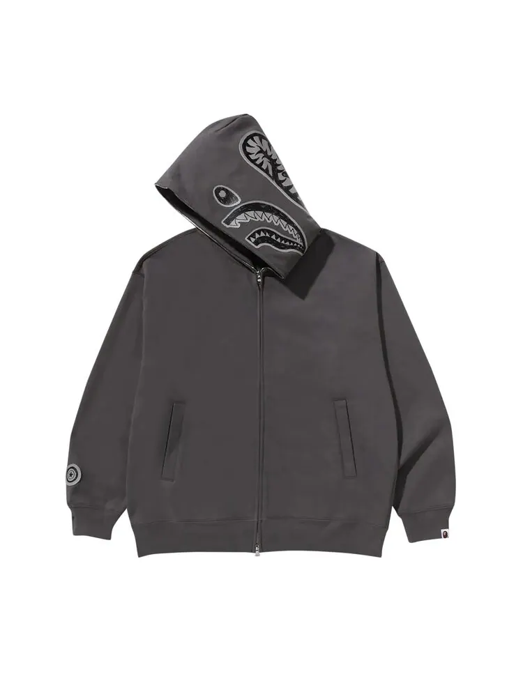 Худи BAPE Hand Drawn Face Relaxed Fit Shark Full Zip Hoodie — изображение 2 из 3, серый