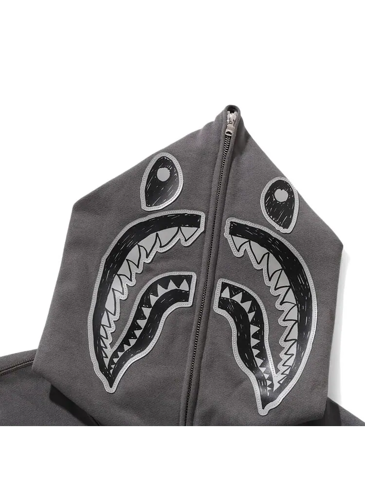 Худи BAPE Hand Drawn Face Relaxed Fit Shark Full Zip Hoodie — изображение 3 из 3, серый