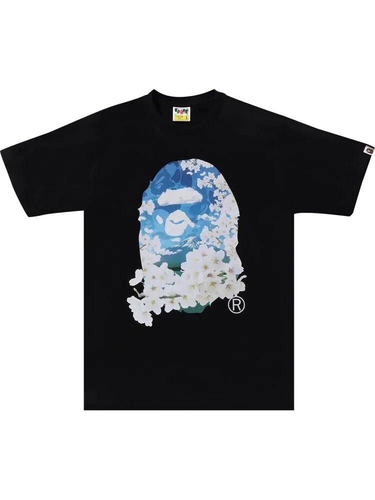 Футболка BAPE Sakura Photo Ape Head 'Black' — изображение 1 из 1, черный