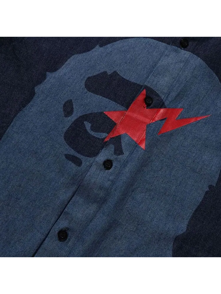 Рубашка BAPE Sta Ape Head Relaxed Fit Denim Long-Sleeve Shirt — изображение 3 из 3, синий/индиго