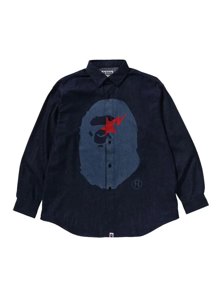 Рубашка BAPE Sta Ape Head Relaxed Fit Denim Long-Sleeve Shirts 'Indigo' — изображение 1 из 2, синий