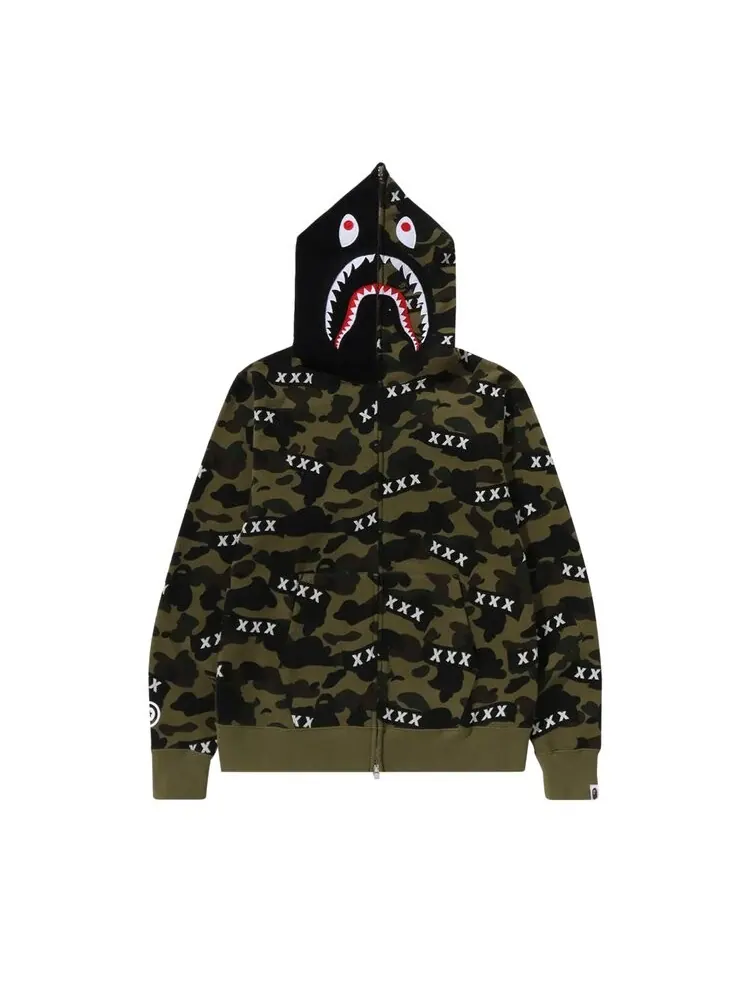 Худи BAPE x God Selection XXX Shark Full Zip Hoodie — изображение 1 из 3, зеленый