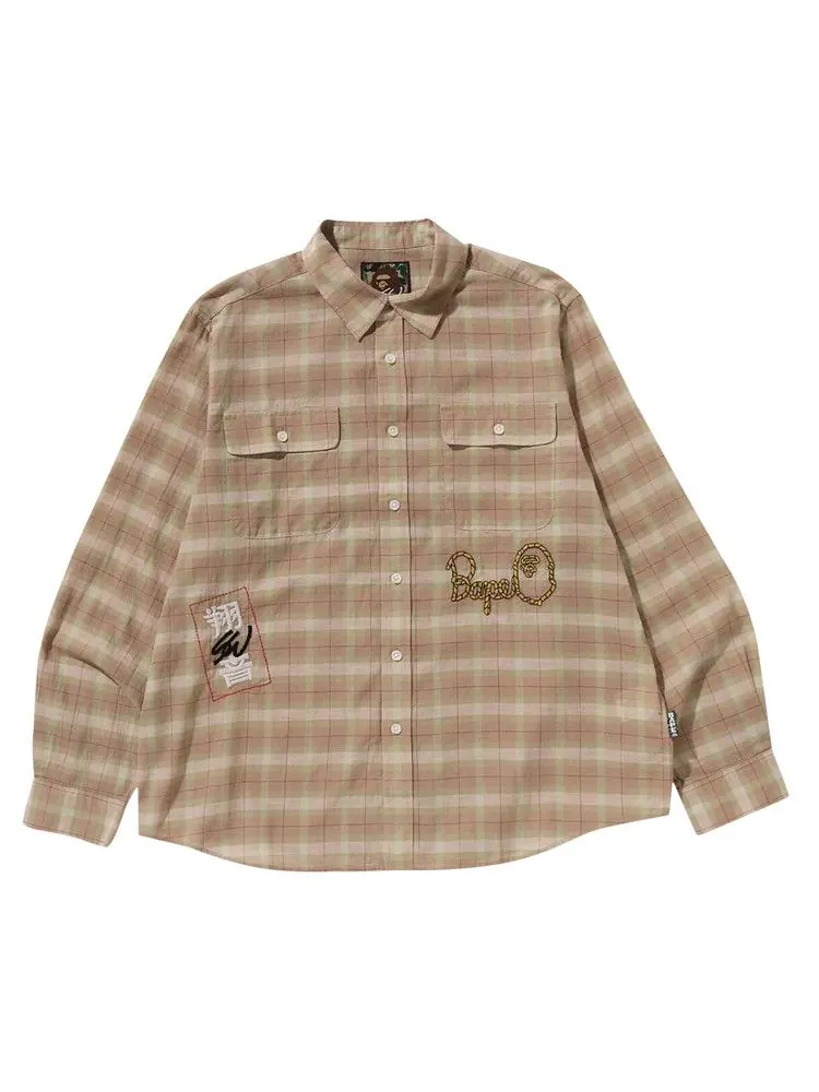 Рубашка BAPE x Sean Wotherspoon Embroidery Check Shirt — изображение 1 из 3, бежевый