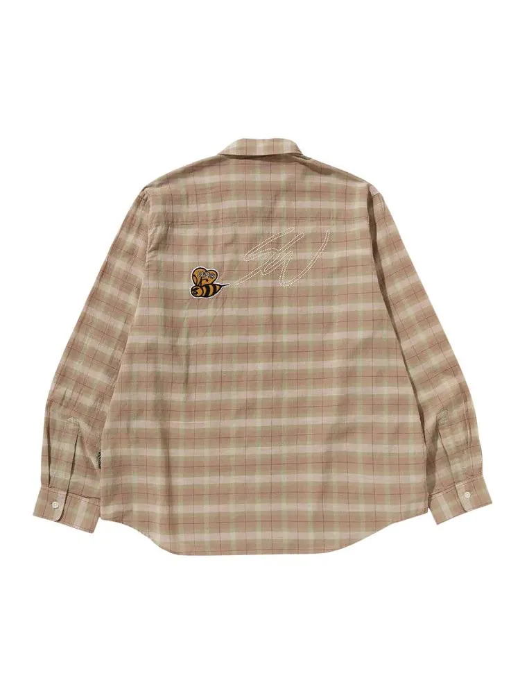 Рубашка BAPE x Sean Wotherspoon Embroidery Check Shirt — изображение 2 из 3, бежевый