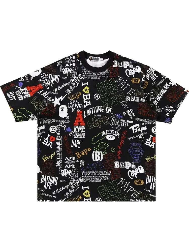 Футболка BAPE Hand Draw Pattern Relaxed Fit 'Black' — изображение 1 из 2, черный