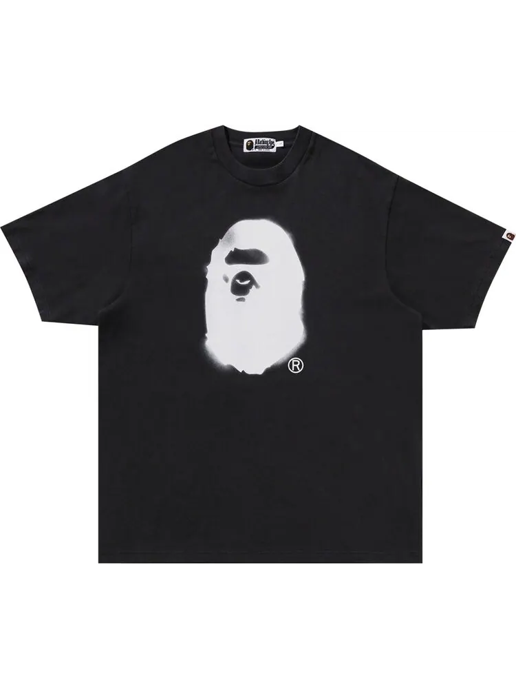 Футболка BAPE Spray Ape Head Garment Dyed Relaxed Fit 'Black' — изображение 1 из 2, черный