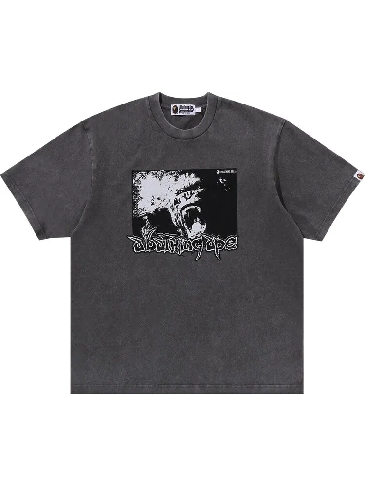 Футболка BAPE Mad Ape Graphic Acid Wash Relaxed Fit 'Grey' — изображение 1 из 1, серый