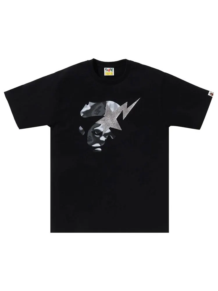 Футболка BAPE Liquid Camo Ape Face Sta Tee — изображение 1 из 1, черный/черный