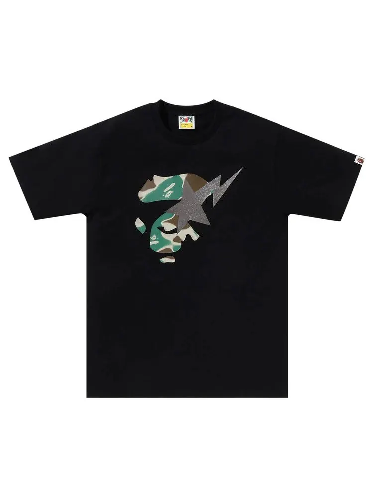 Футболка BAPE Liquid Camo Ape Face Sta Tee — изображение 1 из 1, черный/оливковый