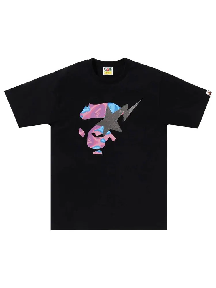 Футболка BAPE Liquid Camo Ape Face Sta Tee — изображение 1 из 1, черный/розовый