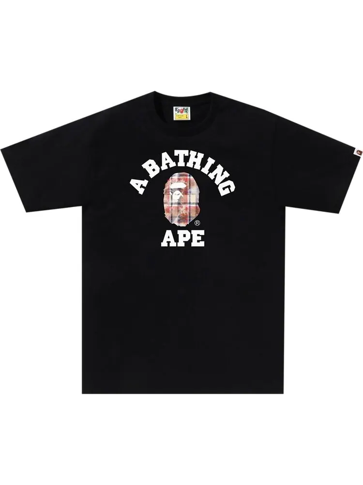 Футболка BAPE Bleach Check College 'Black' — изображение 1 из 1, черный