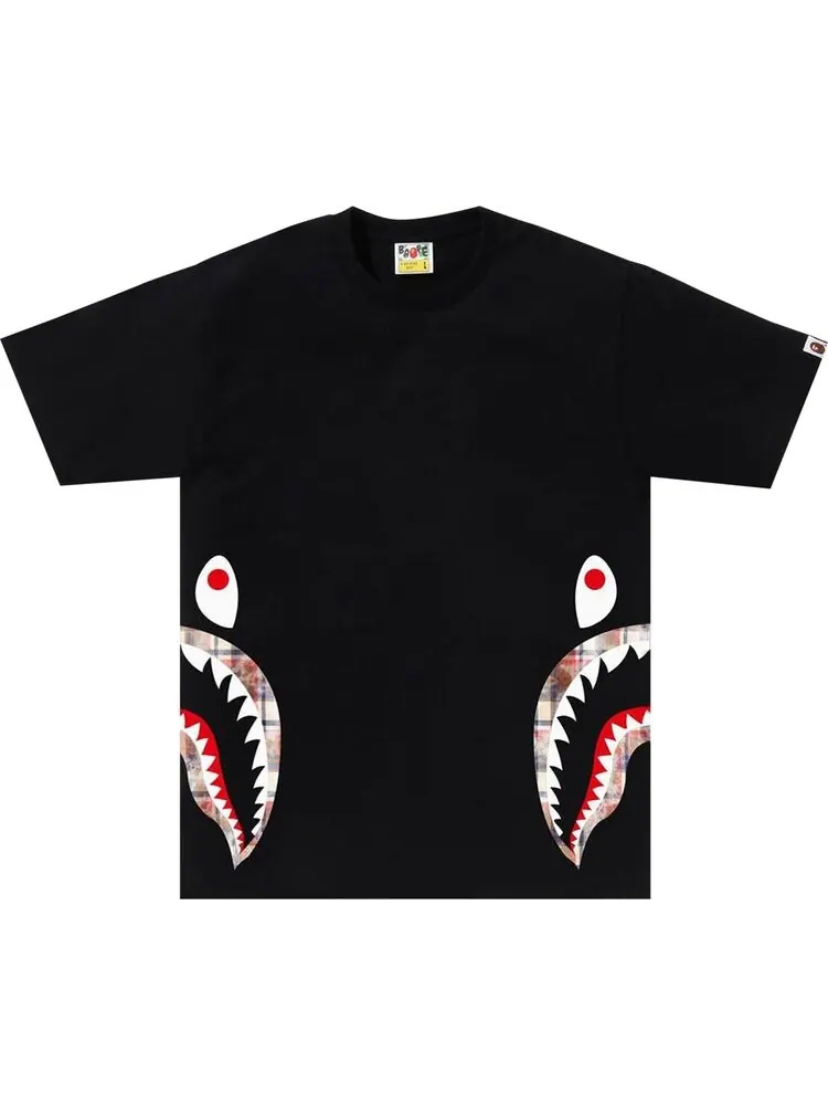 Футболка BAPE Bleached Check Side Shark 'Black' — изображение 1 из 2, черный