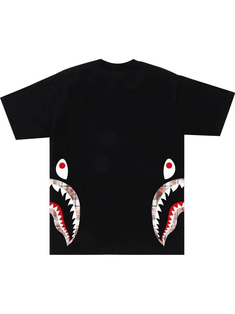 Футболка BAPE Bleached Check Side Shark 'Black' — изображение 2 из 2, черный