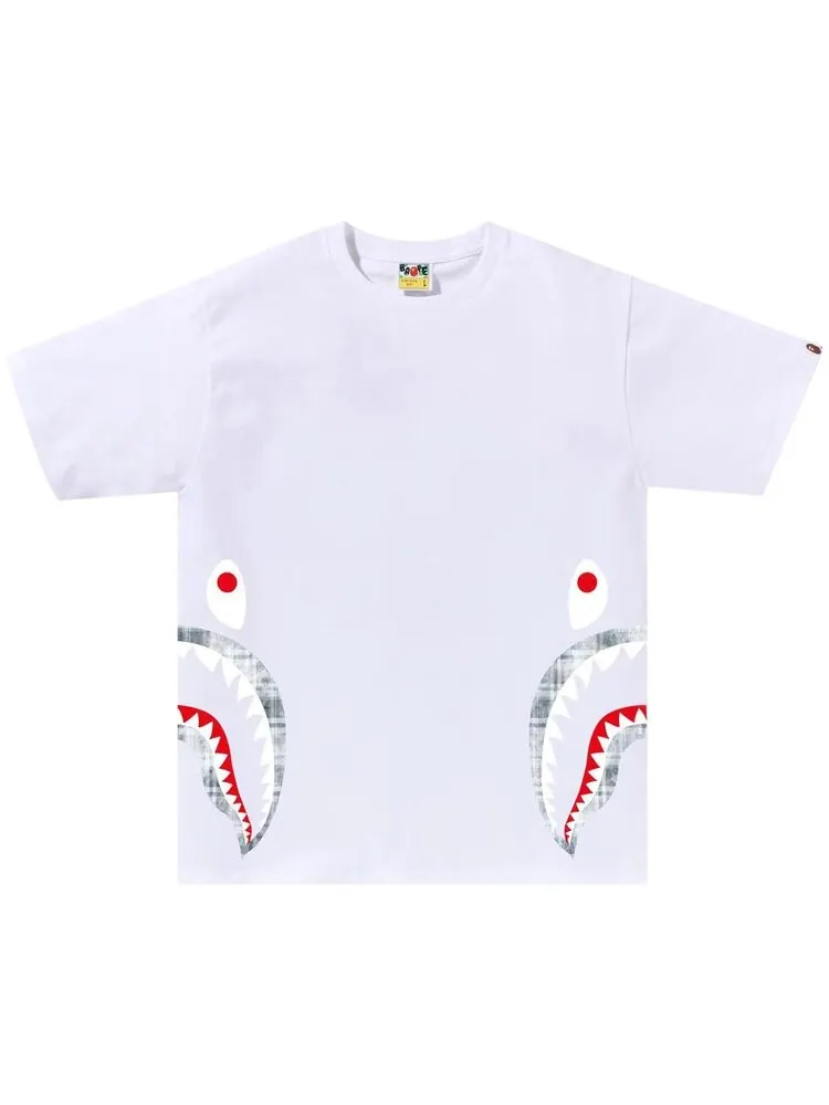 Футболка BAPE Bleached Check Side Shark 'White' — изображение 1 из 1, белый