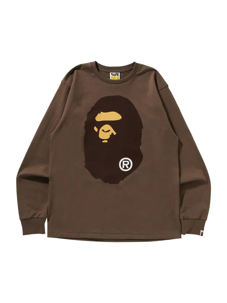Футболка BAPE Big Ape Head Long-Sleeve Tee — изображение 1 из 1, коричневый