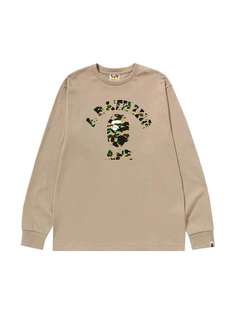 Футболка BAPE 1st Camo College Long-Sleeve Tee — изображение 1 из 1, бежевый/желтый