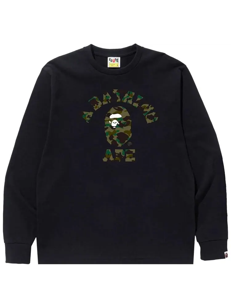 Футболка с длинными рукавами BAPE 1st Camo College — изображение 1 из 1, черно-зеленая
