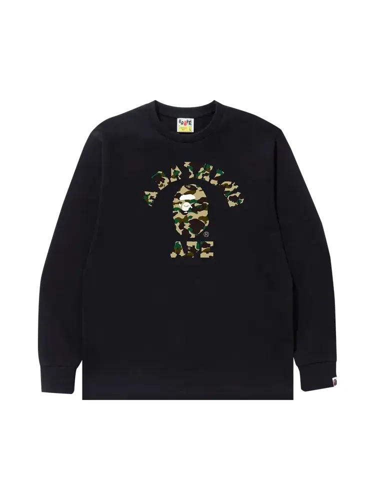 Футболка BAPE 1st Camo College Long-Sleeve 'Black/Yellow' — изображение 1 из 1, черный