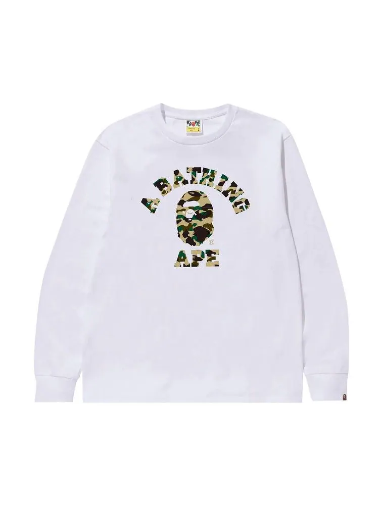 Лонгслив BAPE 1st Camo College Long-Sleeve Tee 'White/Yellow' — изображение 1 из 1, белый
