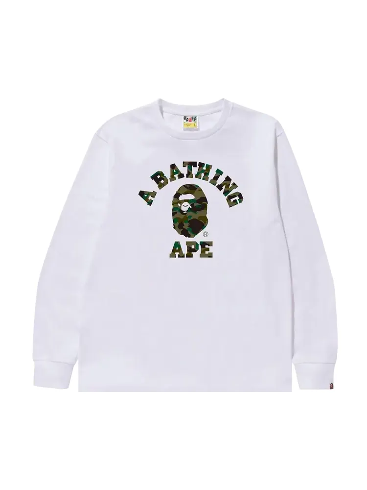Футболка BAPE 1st Camo College Long-Sleeve 'White/Green' — изображение 1 из 1, белый