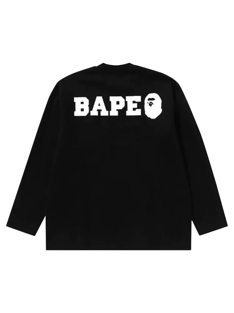 Футболка BAPE Ape Face Long-Sleeve 'Black' — изображение 3 из 3, черный
