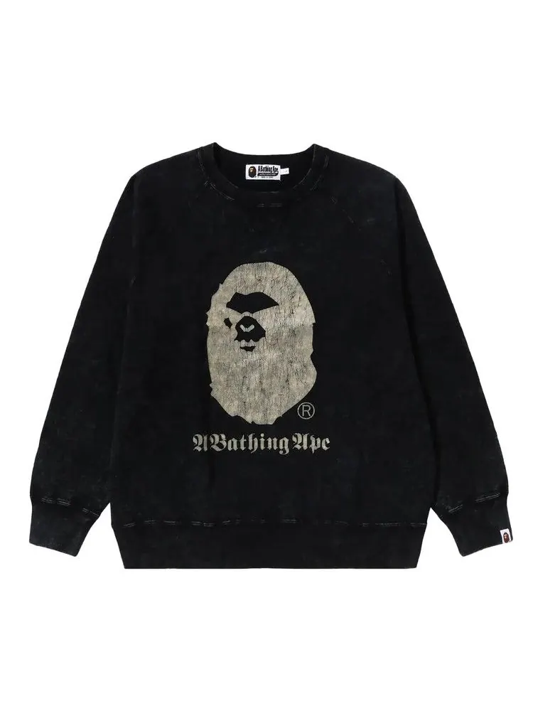 Толстовка BAPE A Bathing Ape Overdye Relaxed Fit Crewneck 'Black' — изображение 1 из 1, черный