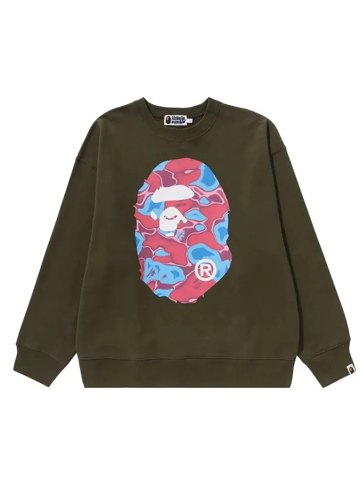 Свитер BAPE Liquid Camo Ape Head Relaxed Fit Crewneck Sweat — изображение 1 из 1, оливковый