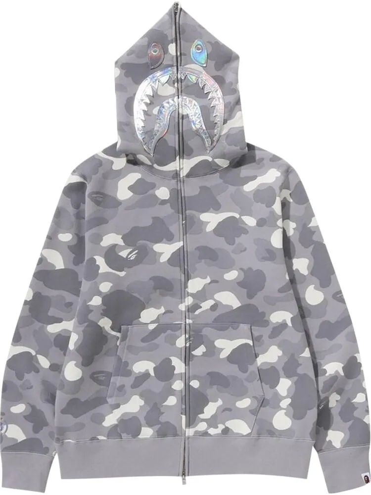 Худи BAPE City Camo Shark Full Zip 'Grey' — изображение 1 из 3, серый