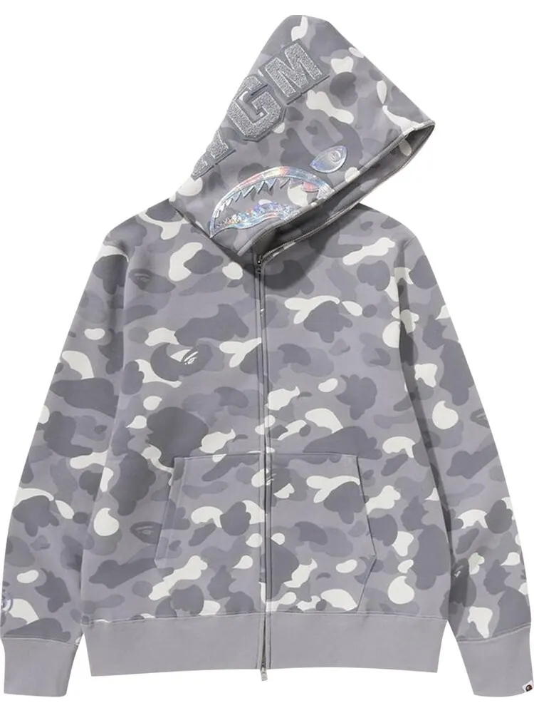 Худи BAPE City Camo Shark Full Zip 'Grey' — изображение 2 из 3, серый