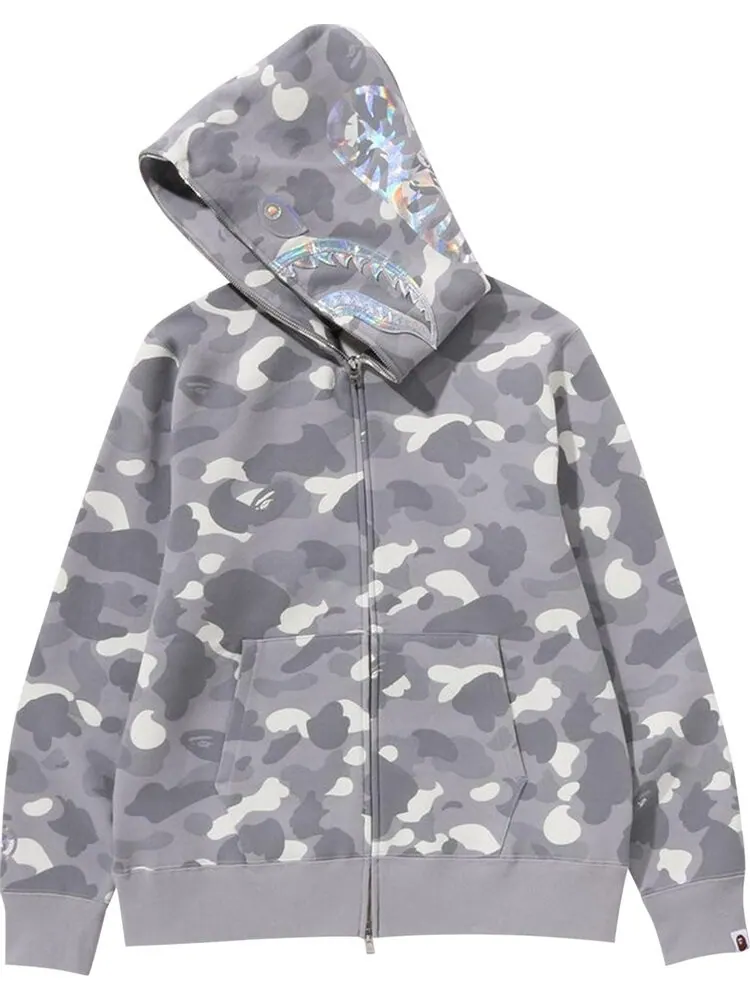 Худи BAPE City Camo Shark Full Zip 'Grey' — изображение 3 из 3, серый