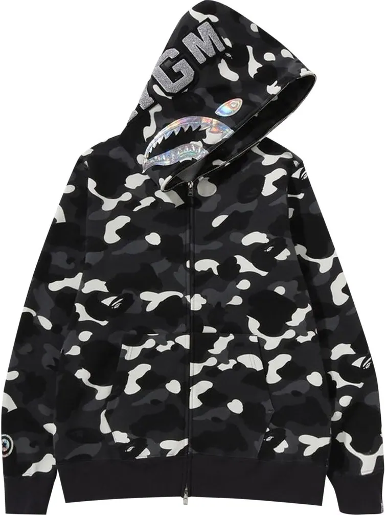 Худи BAPE City Camo Shark Full Zip 'Black' — изображение 2 из 3, черный