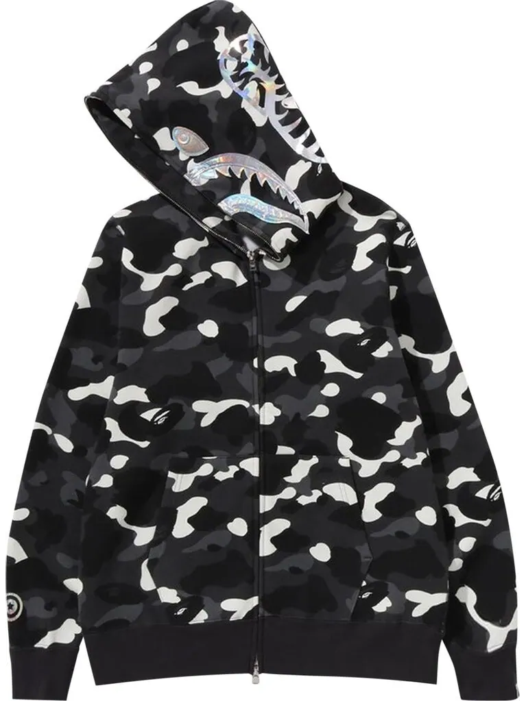 Худи BAPE City Camo Shark Full Zip 'Black' — изображение 3 из 3, черный