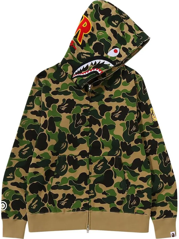 Худи BAPE ABC Camo Shark Full Zip 'Green' — изображение 1 из 2, зеленый