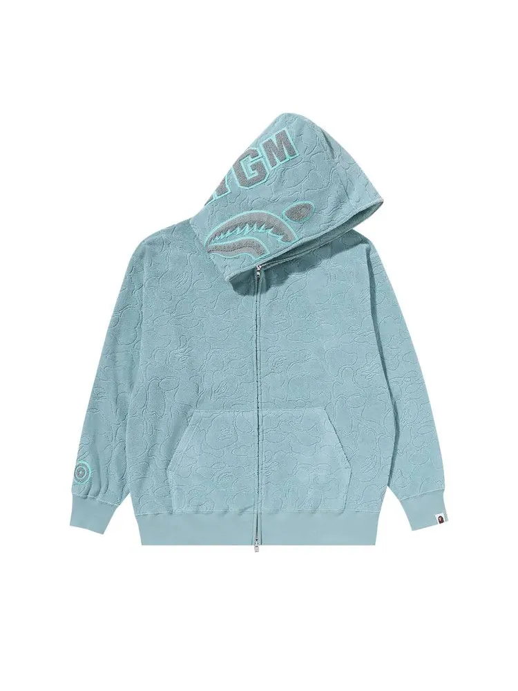 Худи BAPE Line Camo Terry Towel Shark Zip Hoodie, Sax — изображение 1 из 3, синий