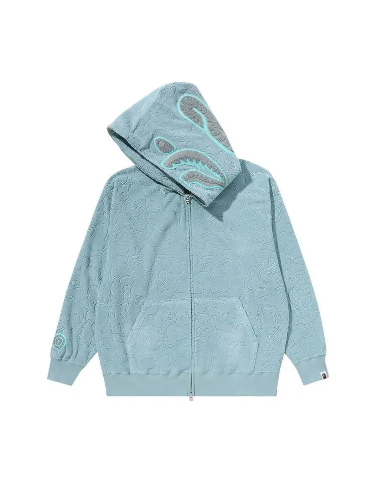 Худи BAPE Line Camo Terry Towel Shark Zip Hoodie, Sax — изображение 2 из 3, синий