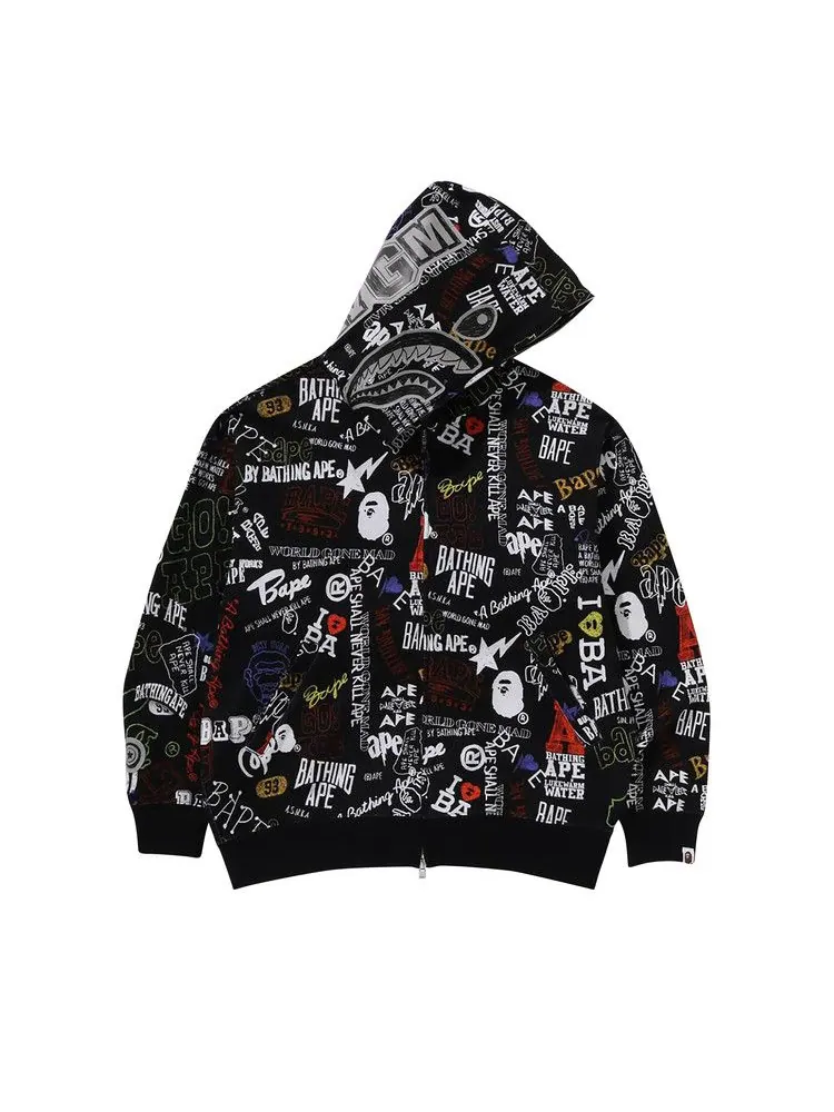Худи BAPE Hand Draw Pattern Shark Zip Hoodie — изображение 1 из 3, черный