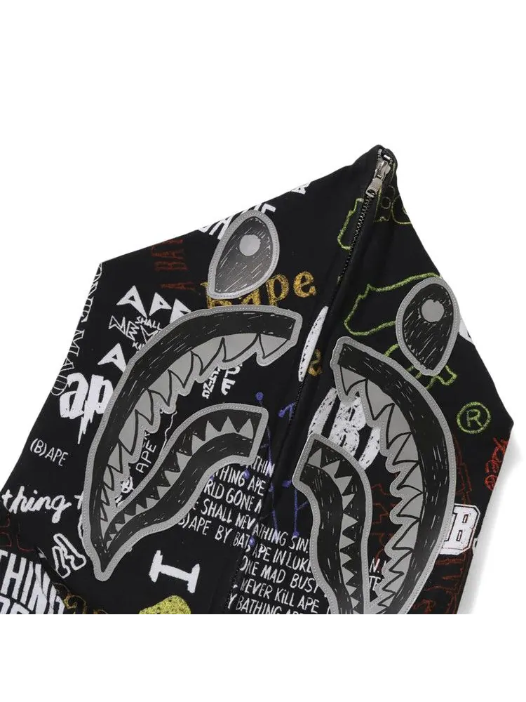 Худи BAPE Hand Draw Pattern Shark Zip Hoodie — изображение 3 из 3, черный