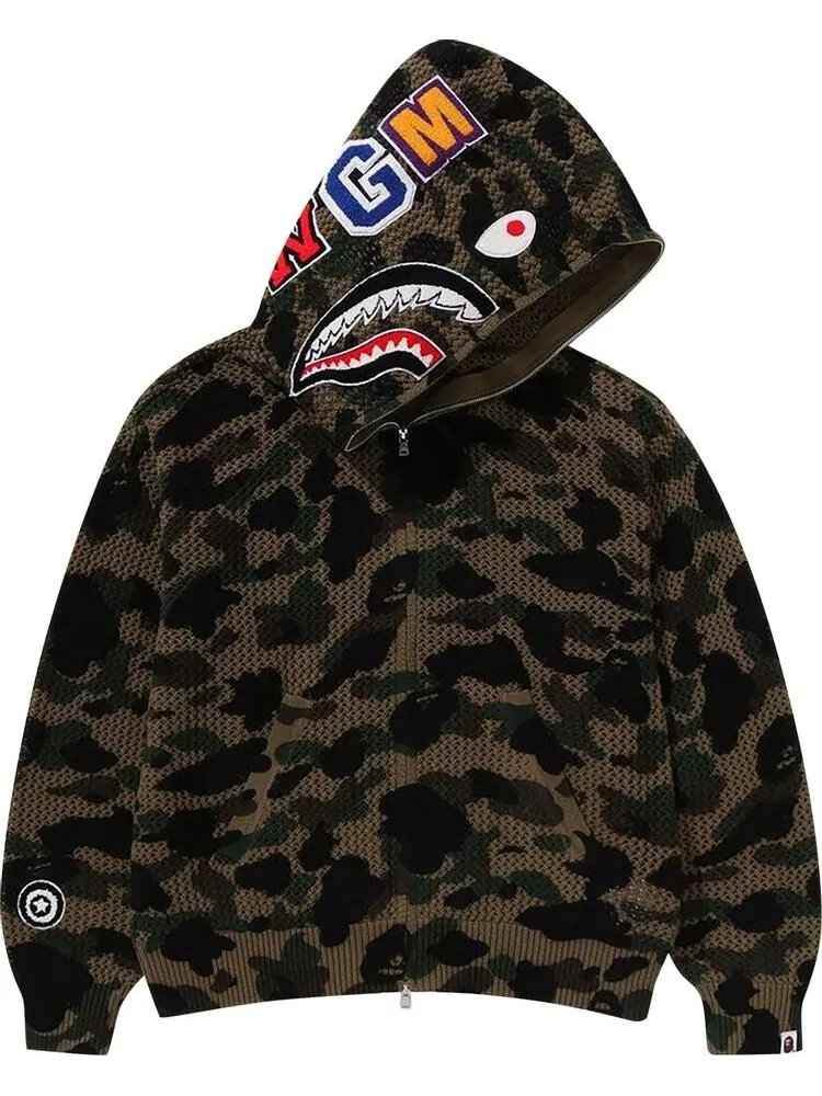 Худи BAPE 1st Camo Crochet Shark Full Zip 'Green' — изображение 1 из 2, зеленый
