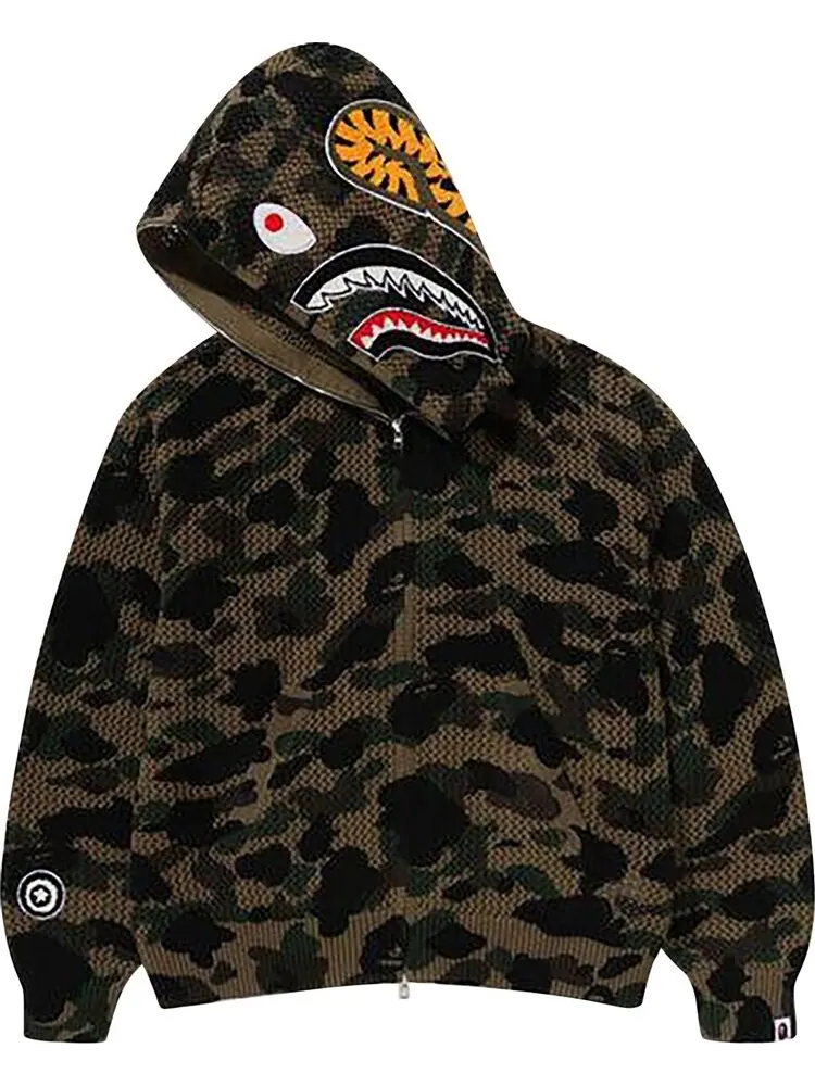Худи BAPE 1st Camo Crochet Shark Full Zip 'Green' — изображение 2 из 2, зеленый