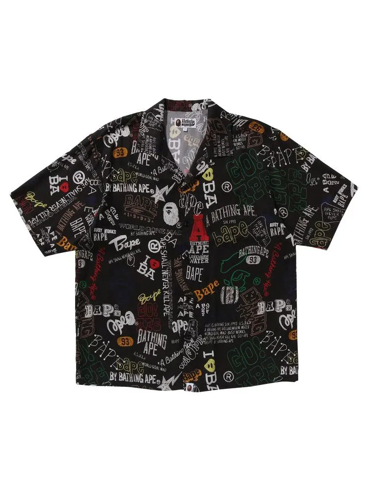 Рубашка BAPE Hand Draw Open Collar Short-Sleeve Shirt — изображение 1 из 1, черный