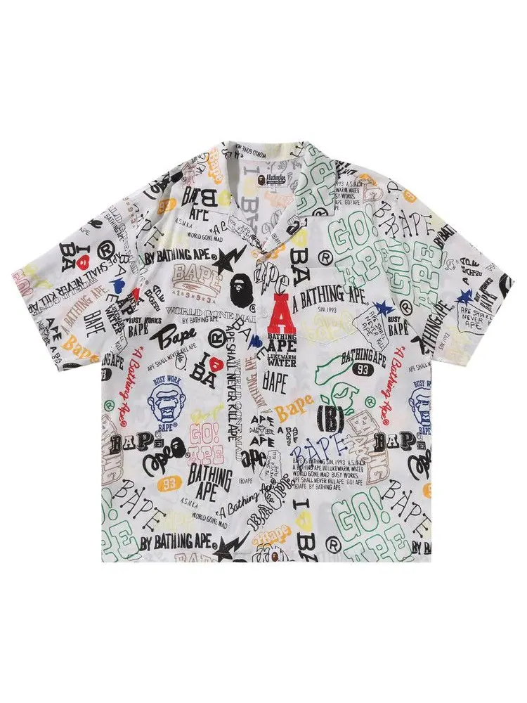Рубашка BAPE Hand Draw Open Collar Short-Sleeve Shirt — изображение 1 из 1, белый