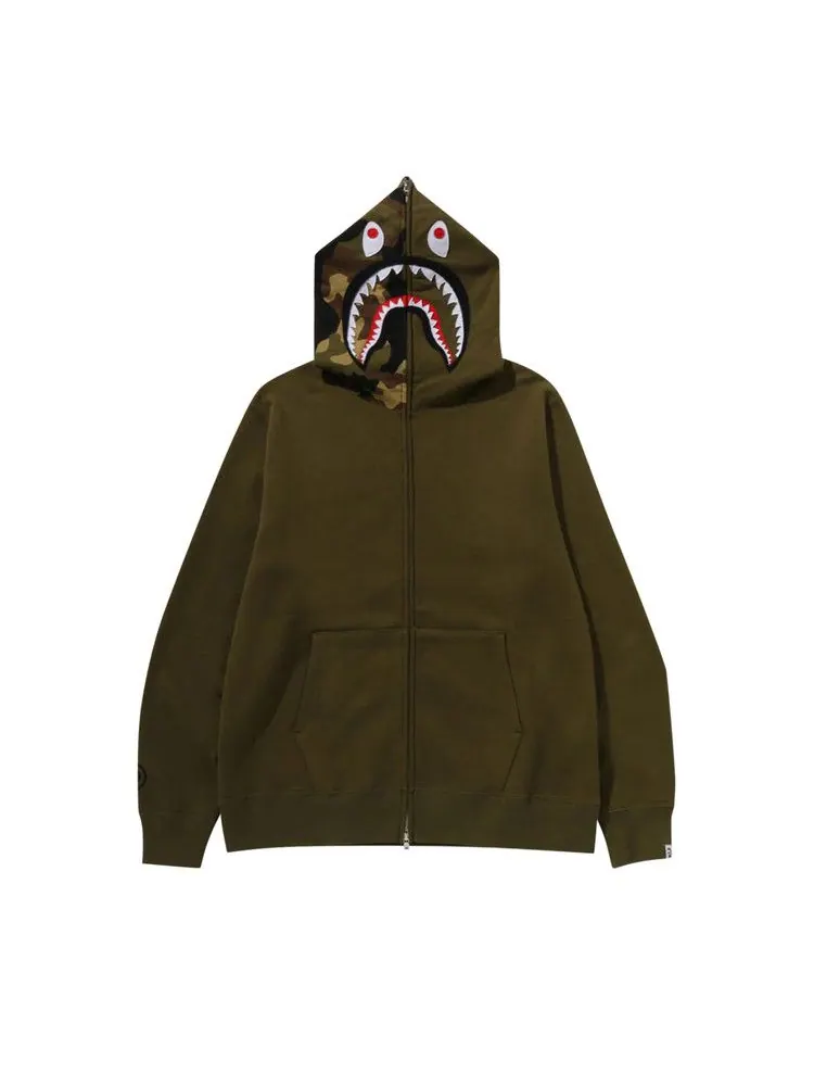 Худи BAPE 1st Shark Full Zip Hoodie — изображение 1 из 3, оливковый