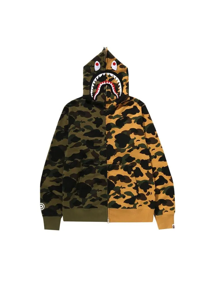 Худи BAPE 1st Camo Separate Shark Full Zip Hoodie — изображение 1 из 1, зеленый