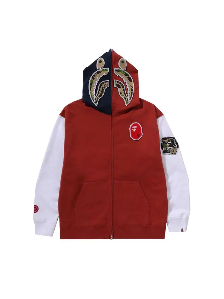 Худи BAPE Shark Full Zip Hoodie France — изображение 1 из 3, бордовый